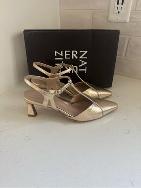 Naturalizer Metallic Gold T-Strap Mid Heels